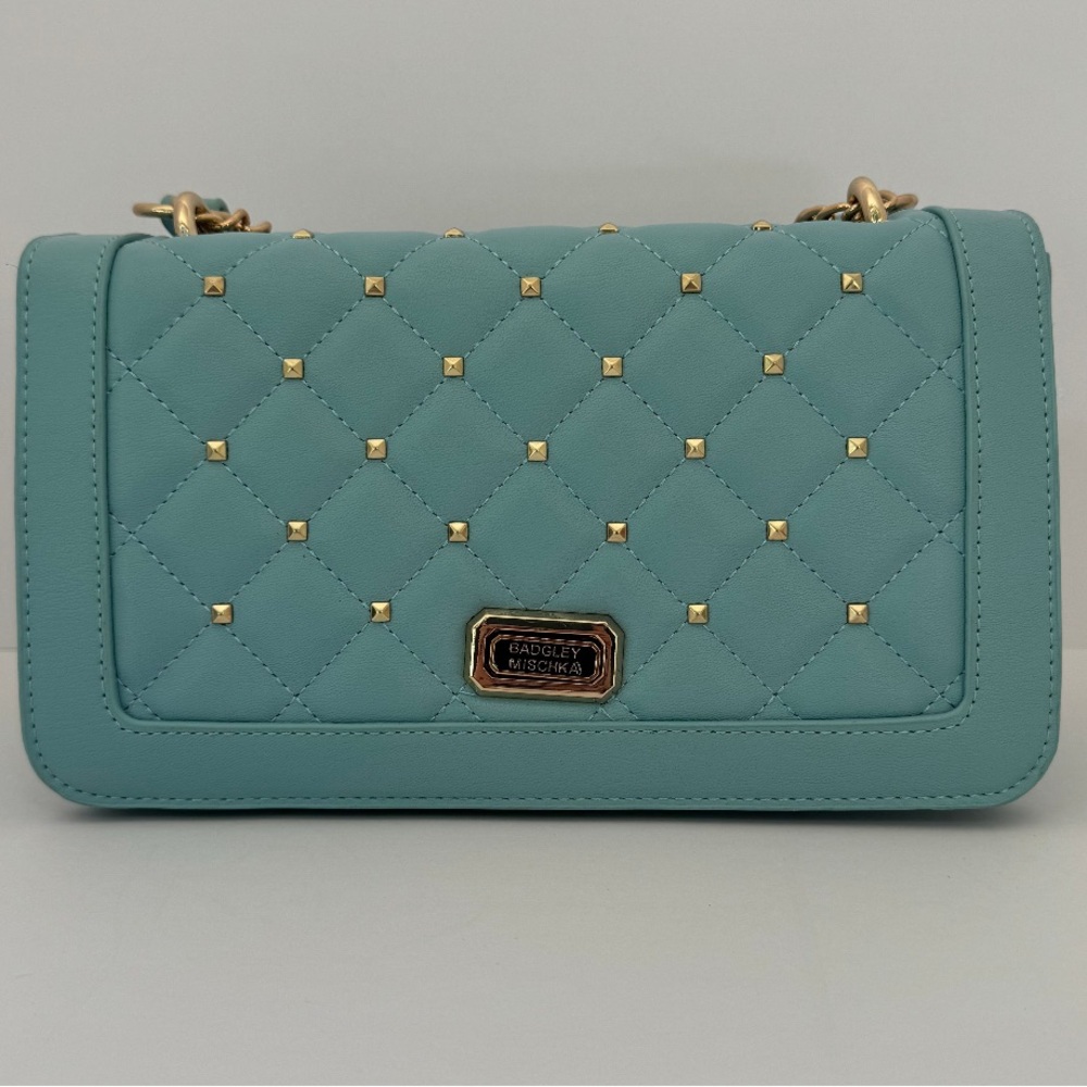 Badgley mischka Elegant Blue Quilted Bag with Gold Accents